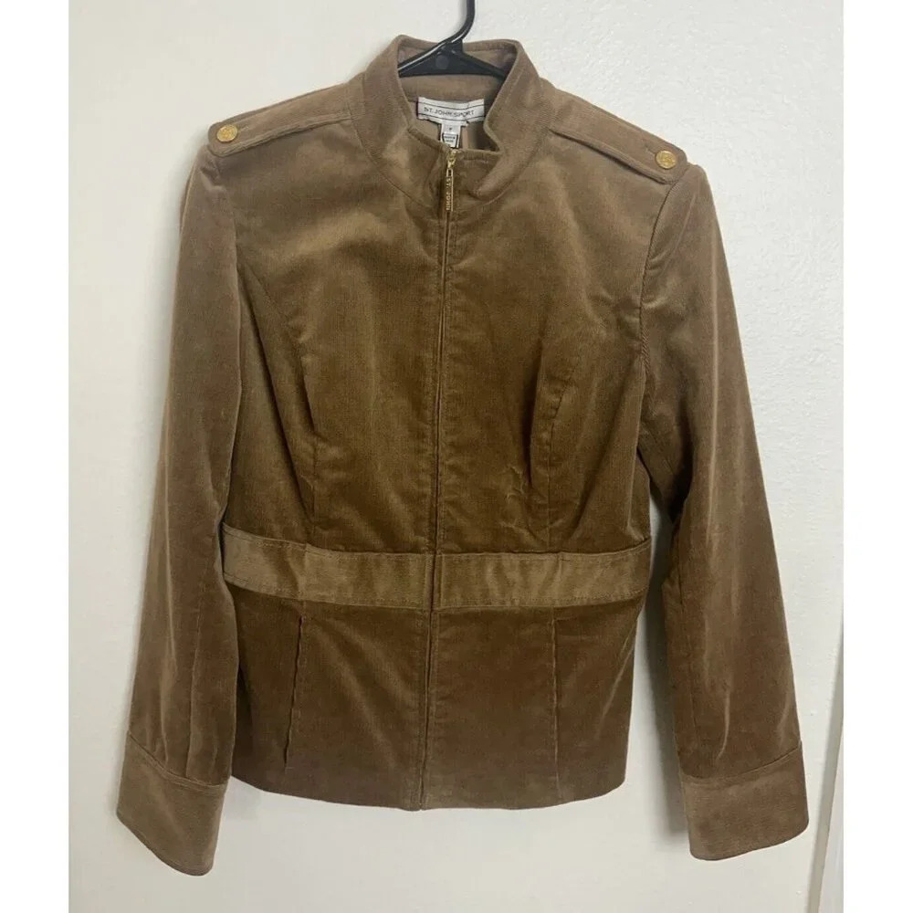 St John Knits Sport Corduroy Fabric Jacket Caramel Size P NWT MSRP $900 - Picture 2 of 16